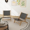 image:imageGiantex Woven Accent Chair Boho Mid Century Modern Armless Accent Chair wNylon Backrest amp Seat Teak Wood Frame Comfy Side Reading Chair for Living Room Bedroom Indoor Outdoor Light BrownBlack