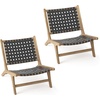 image:imageGiantex Woven Accent Chair Boho Mid Century Modern Armless Accent Chair wNylon Backrest amp Seat Teak Wood Frame Comfy Side Reading Chair for Living Room Bedroom Indoor Outdoor Light BrownBlack