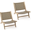 image:imageGiantex Woven Accent Chair Boho Mid Century Modern Armless Accent Chair wNylon Backrest amp Seat Teak Wood Frame Comfy Side Reading Chair for Living Room Bedroom Indoor Outdoor Light BrownLight Brown
