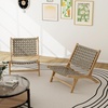 image:imageGiantex Woven Accent Chair Boho Mid Century Modern Armless Accent Chair wNylon Backrest amp Seat Teak Wood Frame Comfy Side Reading Chair for Living Room Bedroom Indoor Outdoor Light BrownLight Brown