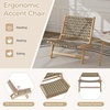 image:imageGiantex Woven Accent Chair Boho Mid Century Modern Armless Accent Chair wNylon Backrest amp Seat Teak Wood Frame Comfy Side Reading Chair for Living Room Bedroom Indoor Outdoor Light BrownLight Brown