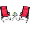 image:imageGiantex 3 PCS Folding Bistro Set Outdoor Patio Rocking Chairs Round Table Set 2 Rocking Chairs wGlass Coffee Table for Yard Patio Deck Backyard Padded Seat Red amp BlackRed  Black