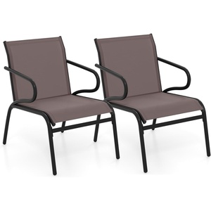 image:imageGiantex Outdoor Chairs Set of 2 All Weather Patio Chairs wErgonomic Backrests amp Armrests FastDrying Fabric amp Solid Metal Frame Comfy Furniture for Porch Garden Yard BrownBlackBrownblack