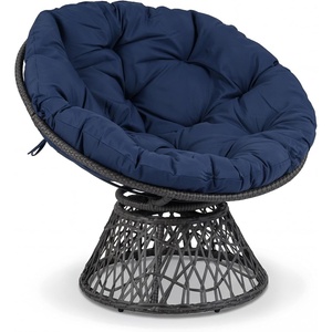 image:imageGiantex Wicker Papasan Chair with Soft Thick Cushion Sturdy Metal Frame Rattan Base 360 Swivel Round Lounge Reading Chair for Living Room Bedroom Patio Indoor Outdoor Use GreenNavy Blue