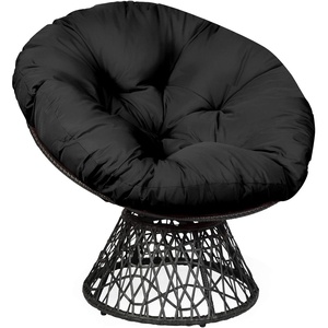 image:imageGiantex Wicker Papasan Chair with Soft Thick Cushion Sturdy Metal Frame Rattan Base 360 Swivel Round Lounge Reading Chair for Living Room Bedroom Patio Indoor Outdoor Use GreenBlack