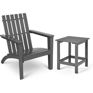 image:imageGiantex Wood Adirondack Chair amp Side Table Set Patio Bistro Set with Slatted Design Classic Furniture Fire Pit Chair Set for Garden Lawn Yard Outdoor Patio Deck Chair amp End Table Set 2 GrayGrey