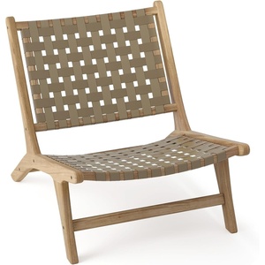 image:imageGiantex Woven Accent Chair Boho Mid Century Modern Armless Accent Chair wNylon Backrest amp Seat Teak Wood Frame Comfy Side Reading Chair for Living Room Bedroom Indoor Outdoor Light BrownLight Brown