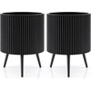 image:imageGiantex 20 Inch Plant Pot with Stand Set of 2 MidCentury Modern Fluted Planter with Builtin Drainage Holes Metal Flower Pot with Tapered Legs for Living Room Office Porch Garden165 x 165 x 22