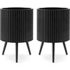 image:imageGiantex 20 Inch Plant Pot with Stand Set of 2 MidCentury Modern Fluted Planter with Builtin Drainage Holes Metal Flower Pot with Tapered Legs for Living Room Office Porch Garden14 x 14 x 21