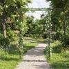 image:imageGiantex 84 Garden Arbor with Bird Feeding Station Metal Arch Trellis with 7 Hanging Hooks Detachable Mesh Trays and Water Bowl Outdoor Archway for Climbing Plants Backyard and Garden Decor