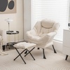 image:imageGiantex Lazy Chair with Ottoman Accent Sofa Chair with Folding Footrest Side Storage Pocket Upholstered Leisure Lounge Armchair with Stool for Bedroom Living Room Office BlueBeige