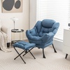 image:imageGiantex Lazy Chair with Ottoman Accent Sofa Chair with Folding Footrest Side Storage Pocket Upholstered Leisure Lounge Armchair with Stool for Bedroom Living Room Office BlueNavy