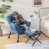 image:imageGiantex Lazy Chair with Ottoman Accent Sofa Chair with Folding Footrest Side Storage Pocket Upholstered Leisure Lounge Armchair with Stool for Bedroom Living Room Office BlueNavy