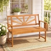 image:imageGiantex Outdoor Wooden Bench 2Person Patio Garden Loveseat  Patio Bench with Armrests and Backrest Acacia Wood Garden Bench Seating for Backyard Front Porch and Park 800 lbs Max LoadSunburst Back