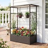image:imageGiantex Raised Garden Bed with Trellis amp Hanging Roof Rattan Elevated Planter Box with Liner for Climbing Plants Flowers Vegetables Outdoor PE Rattan Planting Box for Backyard Patio amp Porch1