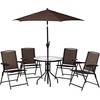image:imageGiantex Set of 4 Patio Dining Chairs Folding Outdoor Chairs Adjustable Sling Back Chairs with Armrest Portable Patio Chairs for Camping Garden Pool Beach Deck Lawn Lounge Chairs Brown1 Count Pack of 4