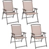 image:imageGiantex Set of 4 Patio Folding Chairs  Outdoor Sling Chairs with Armrests and Rustproof Steel Frame Patio Dining Chairs with Breathable Fabric for Garden Backyard Poolside Indoors No AssemblyBeige
