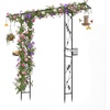 image:imageGiantex 84 Garden Arbor with Bird Feeding Station Metal Arch Trellis with 7 Hanging Hooks Detachable Mesh Trays and Water Bowl Outdoor Archway for Climbing Plants Backyard and Garden Decor