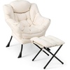 image:imageGiantex Lazy Chair with Ottoman Accent Sofa Chair with Folding Footrest Side Storage Pocket Upholstered Leisure Lounge Armchair with Stool for Bedroom Living Room Office BlueBeige