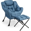 image:imageGiantex Lazy Chair with Ottoman Accent Sofa Chair with Folding Footrest Side Storage Pocket Upholstered Leisure Lounge Armchair with Stool for Bedroom Living Room Office BlueNavy