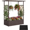 image:imageGiantex Raised Garden Bed with Trellis amp Hanging Roof Rattan Elevated Planter Box with Liner for Climbing Plants Flowers Vegetables Outdoor PE Rattan Planting Box for Backyard Patio amp Porch1