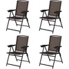 image:imageGiantex Set of 4 Patio Dining Chairs Folding Outdoor Chairs Adjustable Sling Back Chairs with Armrest Portable Patio Chairs for Camping Garden Pool Beach Deck Lawn Lounge Chairs Brown1 Count Pack of 4