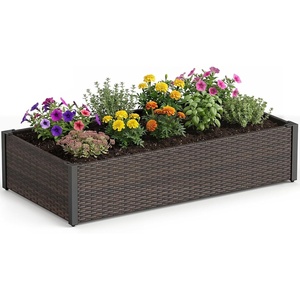 image:imageGIANTEX Raised Garden Bed PE Rattan Elevated Planter Box with OpenEnded Base Removable Liner for Vegetables Flowers Herbs Outdoor Wicker Planting Container for Balcony Backyard amp Patio46x24x10