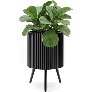 image:imageGiantex 20 Inch Plant Pot with Stand Set of 2 MidCentury Modern Fluted Planter with Builtin Drainage Holes Metal Flower Pot with Tapered Legs for Living Room Office Porch Garden14 x 14 x 21