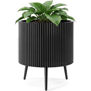 image:imageGiantex 20 Inch Plant Pot with Stand Set of 2 MidCentury Modern Fluted Planter with Builtin Drainage Holes Metal Flower Pot with Tapered Legs for Living Room Office Porch Garden195 x 195 x 23