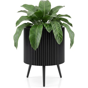 image:imageGiantex 20 Inch Plant Pot with Stand Set of 2 MidCentury Modern Fluted Planter with Builtin Drainage Holes Metal Flower Pot with Tapered Legs for Living Room Office Porch Garden165 x 165 x 22