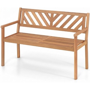 image:imageGiantex Outdoor Wooden Bench 2Person Patio Garden Loveseat  Patio Bench with Armrests and Backrest Acacia Wood Garden Bench Seating for Backyard Front Porch and Park 800 lbs Max LoadVshaped Back