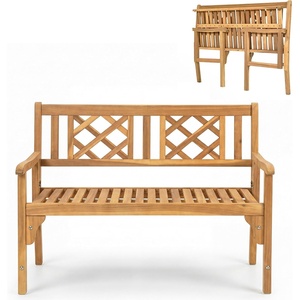 image:imageGiantex Outdoor Wooden Bench 2Person Patio Garden Loveseat  Patio Bench with Armrests and Backrest Acacia Wood Garden Bench Seating for Backyard Front Porch and Park 800 lbs Max LoadFoldable