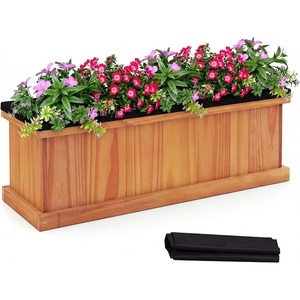 image:imageGiantex Raised Garden Bed Set of 2 31x14x12 Wooden Elevated Planter Box with 4 Drainage Holes amp Detachable Bottom Panels Flower Bed Rectangular Plant Container for Vegetables Herbs amp FruitsOrange