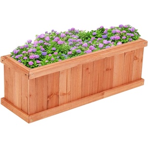 image:imageGiantex Raised Garden Bed Set of 2 31x14x12 Wooden Elevated Planter Box with 4 Drainage Holes amp Detachable Bottom Panels Flower Bed Rectangular Plant Container for Vegetables Herbs amp FruitsCedar Brown
