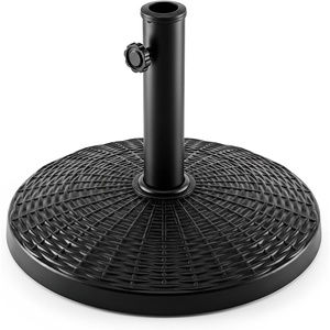 image:imageGiantex 22 lbs Patio Umbrella Base with Rattan Texture Black  18 Round Heavy Duty Market Umbrella Stand 2 Pole Adapters AllWeather Resin Base for Outdoor Garden Deck Patio TableBlack