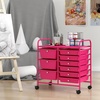 image:imageGiantex 10 Drawers Rolling Cart Classroom Organizers Storage Cart with Wheels for Teacher Office Home School Supplies Tool Craft Art Paper Green GradientHot Pink