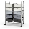 image:imageGiantex 10 Drawers Rolling Cart Classroom Organizers Storage Cart with Wheels for Teacher Office Home School Supplies Tool Craft Art Paper Green GradientGray Gradient