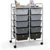 image:imageGiantex 10 Drawers Rolling Cart Classroom Organizers Storage Cart with Wheels for Teacher Office Home School Supplies Tool Craft Art Paper Green GradientBlack Gradient