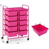image:imageGiantex 10 Drawers Rolling Cart Classroom Organizers Storage Cart with Wheels for Teacher Office Home School Supplies Tool Craft Art Paper Green GradientHot Pink