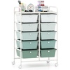 image:imageGiantex 10 Drawers Rolling Cart Classroom Organizers Storage Cart with Wheels for Teacher Office Home School Supplies Tool Craft Art Paper Green GradientGreen Gradient
