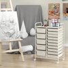 image:imageGiantex 10 Drawers Rolling Cart Classroom Organizers Storage Cart with Wheels for Teacher Office Home School Supplies Tool Craft Art Paper Green GradientIvory