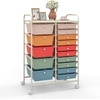 image:imageGiantex 10 Drawers Rolling Cart Classroom Organizers Storage Cart with Wheels for Teacher Office Home School Supplies Tool Craft Art Paper Green GradientMacaron Multicolor