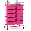 image:imageGiantex 10 Drawers Rolling Cart Classroom Organizers Storage Cart with Wheels for Teacher Office Home School Supplies Tool Craft Art Paper Green GradientHot Pink
