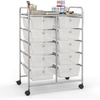 image:imageGiantex 10 Drawers Rolling Cart Classroom Organizers Storage Cart with Wheels for Teacher Office Home School Supplies Tool Craft Art Paper Green GradientClear