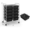 image:imageGiantex 10 Drawers Rolling Cart Classroom Organizers Storage Cart with Wheels for Teacher Office Home School Supplies Tool Craft Art Paper Green GradientBlack