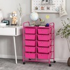 image:imageGiantex 10 Drawers Rolling Cart Classroom Organizers Storage Cart with Wheels for Teacher Office Home School Supplies Tool Craft Art Paper Green GradientHot Pink