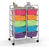 image:imageGiantex 10 Drawers Rolling Cart Classroom Organizers Storage Cart with Wheels for Teacher Office Home School Supplies Tool Craft Art Paper Green GradientMulticolor