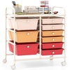 image:imageGiantex 10 Drawers Rolling Cart Classroom Organizers Storage Cart with Wheels for Teacher Office Home School Supplies Tool Craft Art Paper Green GradientMacaron Multicolor