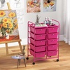 image:imageGiantex 10 Drawers Rolling Cart Classroom Organizers Storage Cart with Wheels for Teacher Office Home School Supplies Tool Craft Art Paper Green GradientHot Pink
