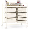 image:imageGiantex 10 Drawers Rolling Cart Classroom Organizers Storage Cart with Wheels for Teacher Office Home School Supplies Tool Craft Art Paper Green GradientIvory